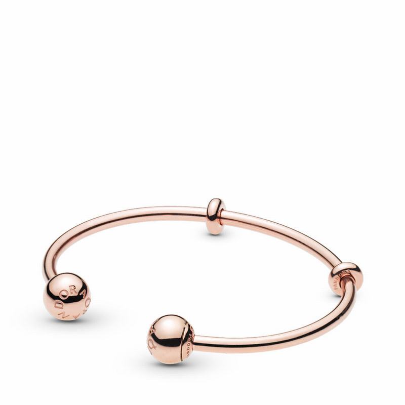 Pandora Rose™ Open Logo Caps Bangle Bracelet - Pandora Rose/Silicone - Canada | JR5357YZ